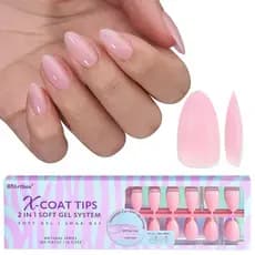 BTArtbox XCOATTIPS Pontas de Unhas Naturais Foscas - Unhas Postiças Curtas em Formato Amêndoa Rosa, Unhas de Gel Macio d