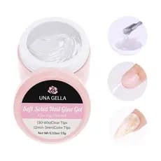 UNA GELLA Cola Sólida para Unhas, Adesivo Forte em Gel para Unhas Postiças 15g - Gel Duro para Extensão de Unhas Acrílic