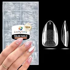 Unhas Postiças Curtas em Formato Amêndoa Luckyfairy: 504 peças de unhas de gel macio pré-lixadas, unhas postiças curtas