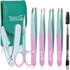 Conjunto de 7 Pinças TADDTs para Mulheres, Pinças de Precisão para Sobrancelhas com Tesoura Curva e Lâmina para Cabelos