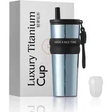 Copo Térmico de Café em Titânio com Canudo de Titânio e Tampa Rebatível, Caneca de Viagem para Bebidas Quentes e Frias,