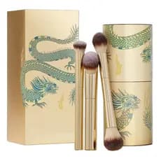 3 pincéis de maquiagem para pó, base, blush e corretivo com balde de armazenamento de cosméticos com dragão, conjunto de