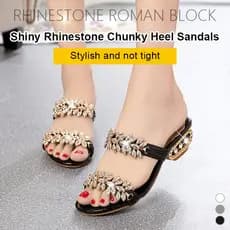 【Design Moderno】Sandálias De Calcanhar Médio Romano De Moda Feminino Sequined Thick Heel/Romano/Feminino/Confortável