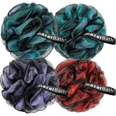 Esponja de banho de carvão AmazerBath, Esponja de banho 60g/peça - Conjunto de 4 esponjas esfoliantes para o corpo - Azu