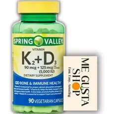 Spring Valley Vitamina K2 90mcg + D3 125mcg 90 Cápsulas Vegetarianas + Adesivo "Me Gusta"