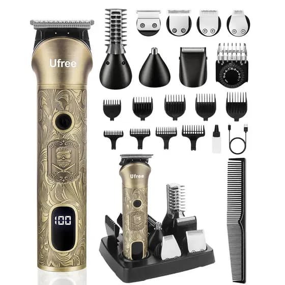 Aparador de Barba Ufree para Homens, Barbeador Elétrico, Kit de Corte de Cabelo Sem Fio para Bigode, Corpo, Nariz, Orelh