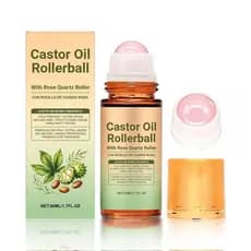 Óleo de Rícino com Rolo de Quartzo Rosa: Óleo Hidratante 100% Prensado a Frio - Óleo de Rícino Orgânico com Bola de Quar