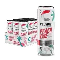 CELSIUS Sparkling Peach Vibe, Bebida Energética Funcional Essencial 12 Fl Oz (Pacote com 12)