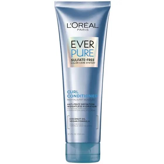 Condicionador Sem Sulfato L'Oreal Paris para Cabelos Cacheados, Leve, Antifrizz com Óleo de Coco, EverPure, 8.5 Fl Oz (A