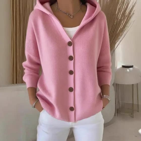 2025 europeu americano botão de malha com capuz camisola Cardigan jaqueta outono inverno nova Cross-Border cor sólida Ca