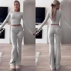 Comércio exterior lazer exercício feminino terno de duas peças em torno do pescoço de manga comprida cintura baixa calça