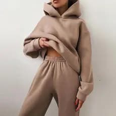 Cross-Border feminino outono inverno moletom terno cor sólida Casual moda calças esportivas dois-