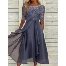 2025 estação europeia vestido transfronteiriço Chiffon costura renda oco vestido longo dama de honra vestido de noite ro