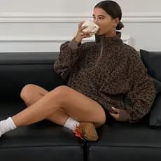 Europeu americano Cross-Border Retro leopardo impressão gola alta jaqueta feminina outono 2026 novo estilo Design solto