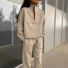 2025 europeu americano feminino novo estilo All-Match moda Casual engrossado manga comprida moletom calças terno de duas