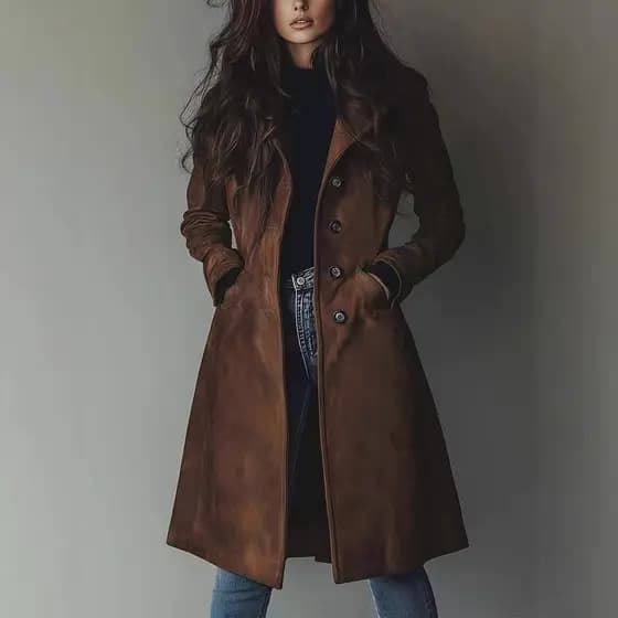 2026 europeu americano Cross-Border comércio exterior feminino outono inverno novo estilo Retro lapela camurça longo blu