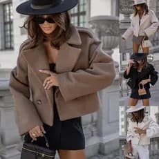 2026 novo estilo inverno moda britânica terno colarinho cor sólida lã pequeno casaco feminino