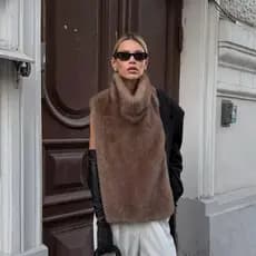 Europeu americano Cross-Border novo estilo colete de pele feminino outono inverno frente longa volta curto imitação de p