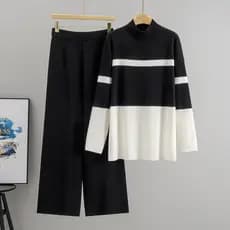Estação europeia transfronteiriça lazer esportes listrado terno feminino primavera outono moda meia gola alta camisola c