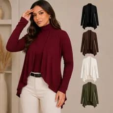 Blusa Casaquinho Feminino Algodão Inverno e Manga Longa cardigã cores lisa