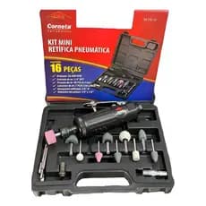 Kit Mini Retifica Pneumática Profissional Com Maleta e Acessorios 16 Peças 22.000 Rpm Corneta