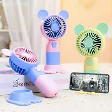 Mini Ventilador Infantil Fofo Ursinho De Mao E Mesa Portatil Recarregavel USB Design Colorido Compacto Plastico ABS