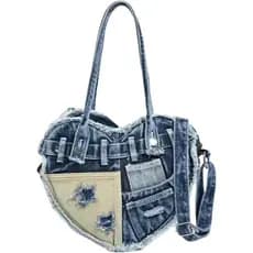 Bolsa de Ombro Feminina em Forma de Coração, Estilo Y2K, Bolsa de Jeans Vintage, Pequena Bolsa Transversal