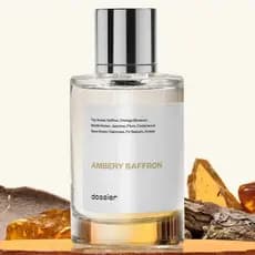 Ambery Saffron, Dossier, Perfume Unissex, Eau de Parfum, 50ml-100ml-150ml, Açafrão, Musgo de Carvalho, Jasmim, Ameixa, C