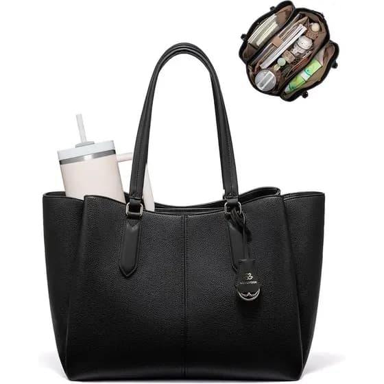 Bolsa Tote para Laptop LOVEVOOK para Mulheres 15.6 Polegadas, Bolsa de Trabalho com Três Compartimentos, Grande, em Cour