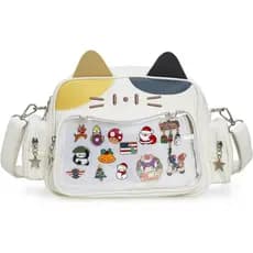 Bolsa Ita Kawaii Cat, Mochila Transversal de Ombro com Compartimento para Exibição de Pins |   Proteja suas bonecas e pi