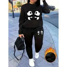 Conjunto Moletom Careca Feminino Panda Heart Blusa De Frio + Calça Moletom Estampados Unissex Outono/Inverno