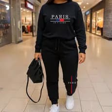 Conjunto Feminino Moletom Gola E Calça Moletom Paris Moda Gringa Casual Algodão