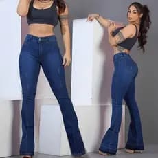 Calça Jeans Feminina Flare Cós Alto Levanta Bumbum Lycra Cintura Alta