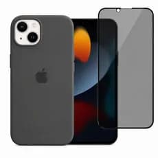 Kit Capinha Silicone Premium + Película de Privacidade Para iPhone 14/14 Pro e 14 Pro Max Aveludada Com Microfibra