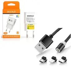 Kit Cabo Magnético Para Celular 3 Em 1 + Fonte Carregador Turbo 3.1a Super Rapido