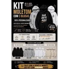 Kit Com 3 Moletons Personalizados Faça sua Logo Com a Estampa Preferida Uniforme Empresa 100% Algodão Moletom Capuz