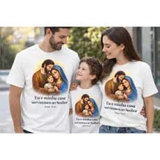 Kit Camisetas Família Cristã Sagrada Família | Eu e Minha Casa Serviremos ao Senhor | Josué 24,15 | Pai Mãe Filho