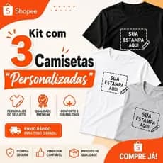 Kit Com 3 Camisetas Personalizadas Faça sua Logo Com a Estampa Preferida Uniforme Empresa 100% Algodão