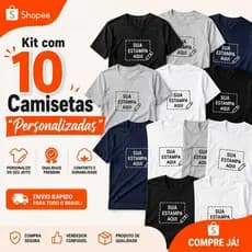 Kit com 10 Camisetas Personalizadas Algodão Farda Personalizada Uniforme Empresa Faça sua logo com a Estampa Preferida