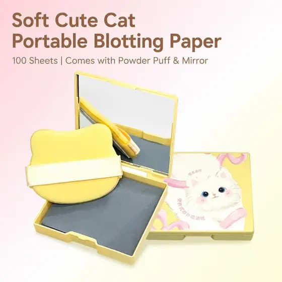 Papel absorvente portátil com esponja para pó, para um acabamento limpo e refrescante, perfeito para fixar a maquiagem.