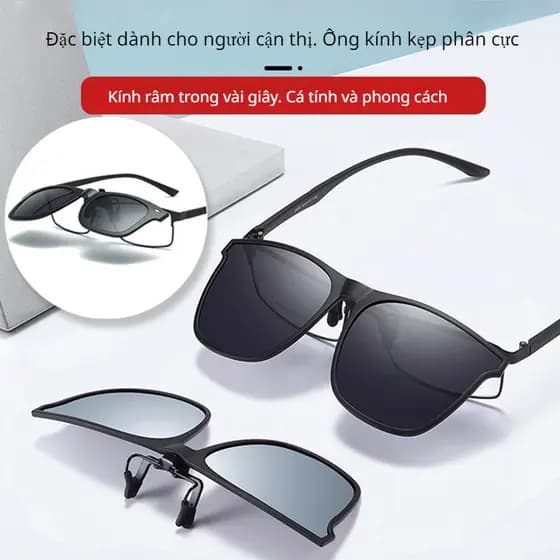 【Óculos Vintage】Óculos Polarizados TR-90 Com Clip Para Visão Noturna/Solar/Unissex