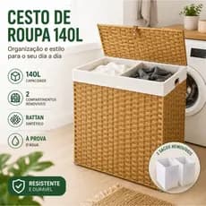 Cesto de roupa suja dobrável de vime de grande capacidade 140L, cesto de roupa suja tecido à mão com tampa, caixa de arm