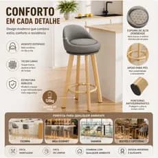 Cadeira de bar ergonômica moderna, perna de cadeira de madeira Natural, almofada de linho, estilo giratório/fixo opciona