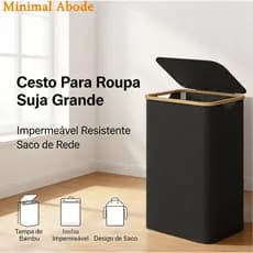 Cesto de roupa suja dobrável de grande capacidade 120L, com tampa, estrutura de bambu, tecido Oxford impermeável 600D du
