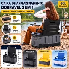 Caixa de pesca de armazenamento 60L, caixa de armazenamento dobrável para assento/cadeira, pode ser usada como assento o