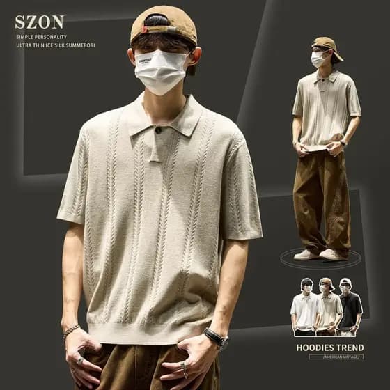 Lapela camisa polo de manga curta masculina Street Wear verão camiseta versão coreana magro-ajuste na moda 2025 novo est
