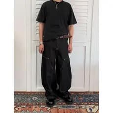 Rebites lavados cor primária macacão de registro de perna larga Jeans masculino americano High Street nicho Split retalh