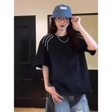 2024 novo estilo de manga curta camiseta masculina ins Street Wear europeu americano estilo Hip-Hop em torno do pescoço