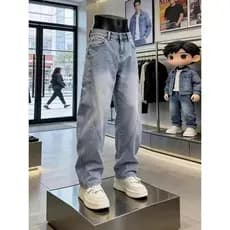 Azul claro Machete Jeans masculino 2026 novo estilo solto em linha reta menino calças estilo americano corte chanfrado m