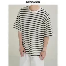 DAZO elástico em torno do pescoço listrado camiseta masculina de manga curta verão Anti-rugas legal solto fino meio-